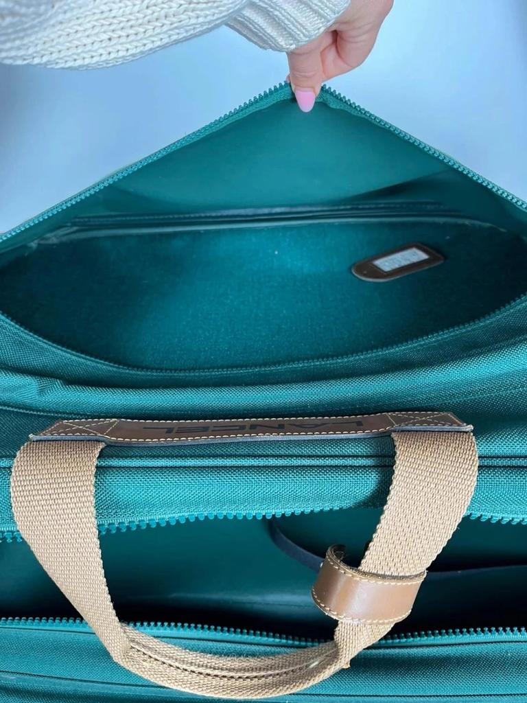 Vintage green Lancel travel bag in fabric and leather