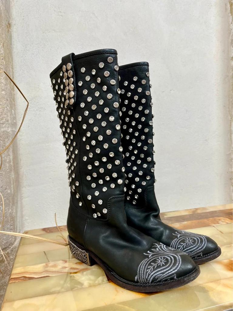 Bottes Baldan en cuir noir clouté – Made in Italy