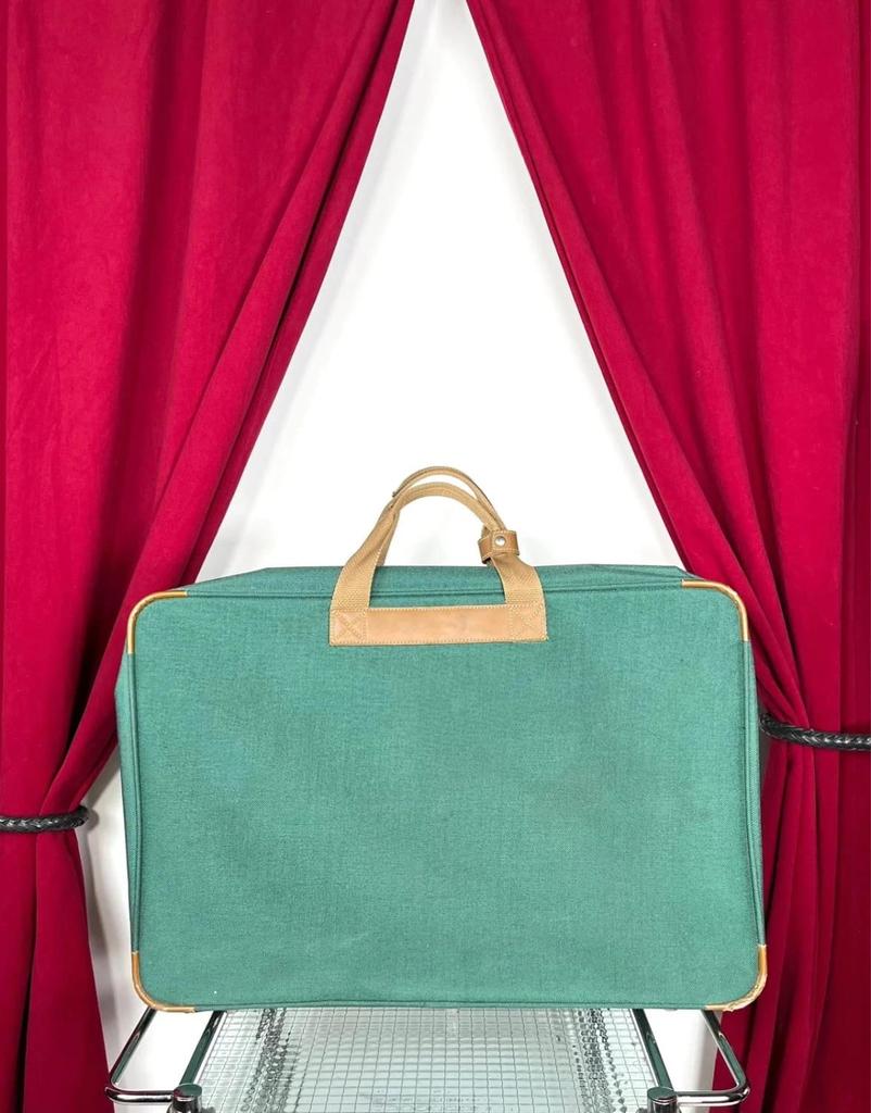 Vintage green Lancel travel bag in fabric and leather