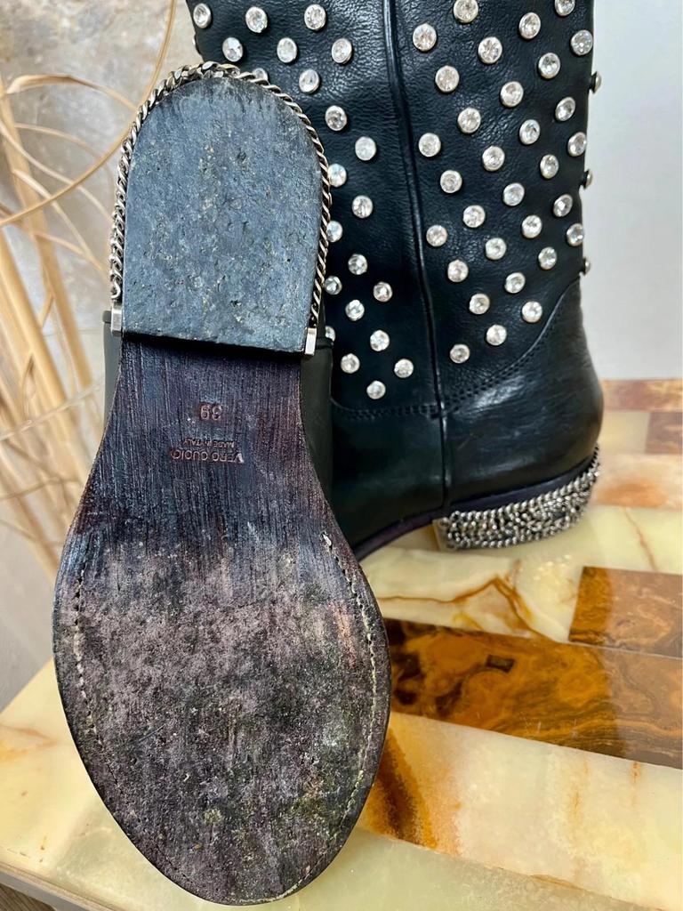 Bottes Baldan en cuir noir clouté – Made in Italy