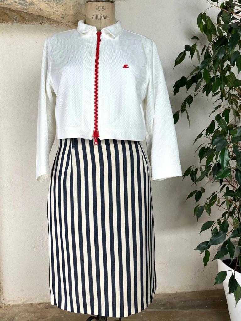Veste Courrèges blanche à fermeture éclair rouge