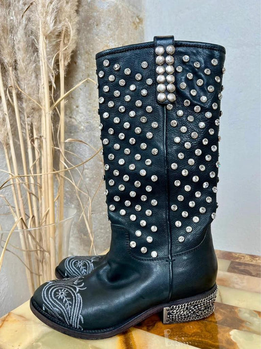 Bottes Baldan en cuir noir clouté – Made in Italy