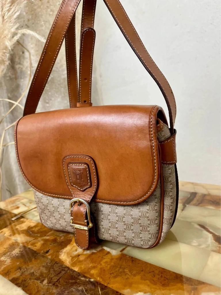 Sac vintage Céline en toile Macadam et cuir
